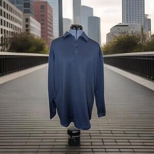 NIKE GOLF SPHERE DRY Mens Long Sleeve Size XL Polo Shirt Blue Wicking Dri-fit